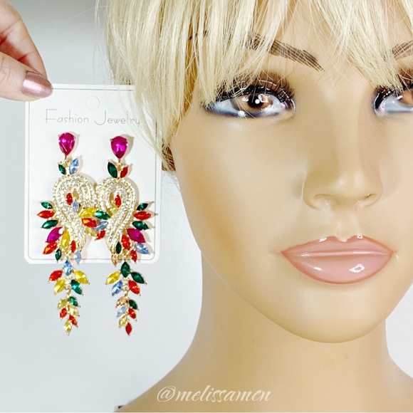 Long Multicolor Crystal Rhinestone Dangle Chandelier Earrings - Picture 3 of 4